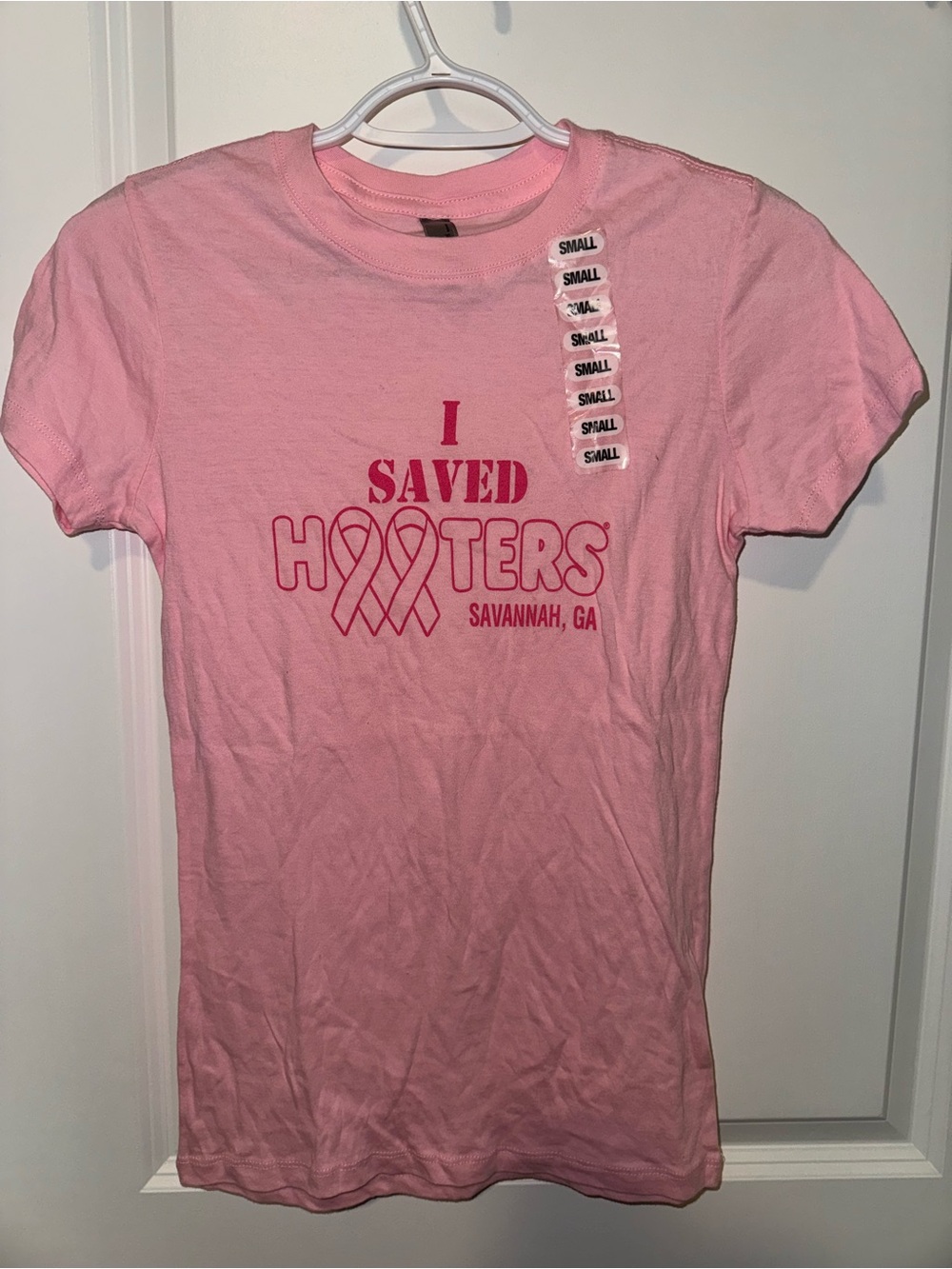 Hooters Pink Short Sleeve 'I Saved Hooters' Graphic Tee